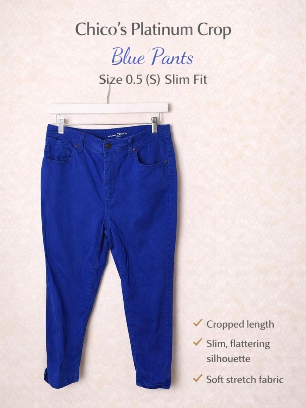 Chico’s Platinum Crop Blue Pants Size 0.5 (S) Slim Fit